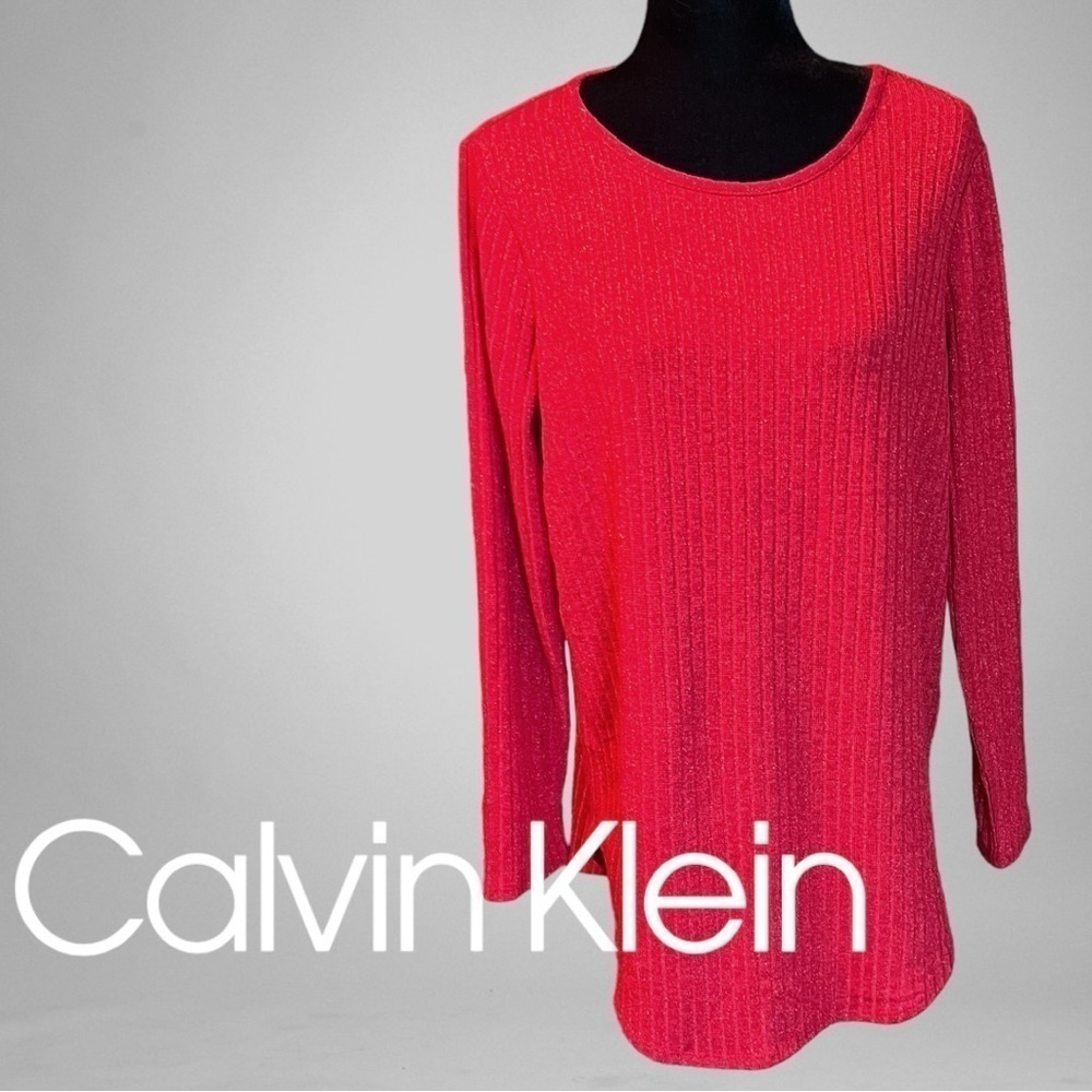 CALVIN KLEIN Ribbed Red Sparkle Top